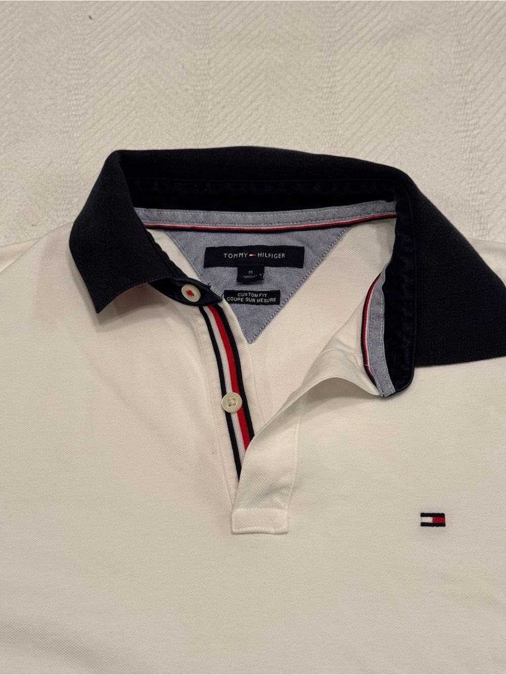 Tommy Hilfiger White Polo with Navy Stripe Accents - Picture 4 of 7